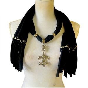 SOLD. Fleur De Lis black neck, scarf very good condition. Super soft